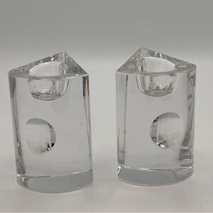 Lenox Ovations Moonlight Pair Of Crystal Glass Candlesticks 3.5” Austria modern